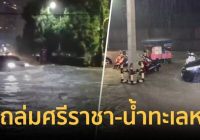 ศรีราชาอ่วม! ฝนถล่มหนัก 2 ชม. ท่วมขังหน้าเกาะลอย-ถนนเก้ากิโล รถติดขัด